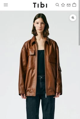 Bombardeiro Tibi Aviador Couro Oversized, Tamanho Pequeno, Marrom Sienna - Imagem 1 de 4