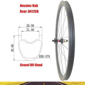 30X28mm 700C Gravel Off-Road Bike Rear Carbon Wheel Novatec D412SB HG XD XDR Hub - Picture 1 of 12
