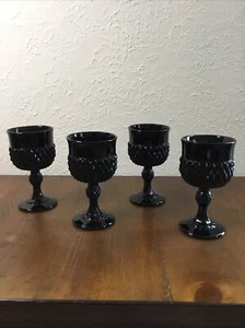 Tiara Black Onyx Wine Goblets Diamond Point 6 oz Set of 4 by Indiana Glass - Picture 1 of 3