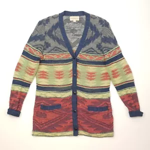 Ralph Lauren Aztec Cardigan MEDIUM Women Navajo Sweater Southwestern Denim Suppl - Picture 1 of 16