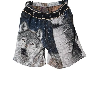 Wolf Print Tapestry Knit Shorts L Unisex Loungewear, Art Knit, Statement Piece - Picture 1 of 9