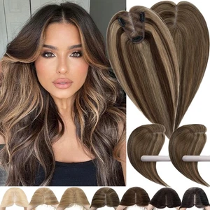 Free Part Virgin Remy Human Hairpiece Clip in Lace Base Hair Piece Topper Toupee - Picture 1 of 32