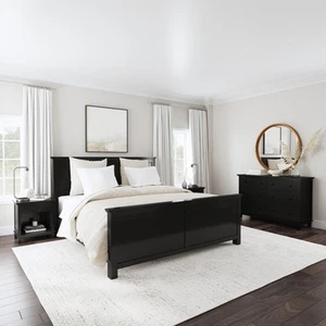 Homestyles 4-Piece Oak Park Black Wood King Bed, Two Black King - Picture 1 of 5