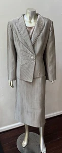 Taffeta 3 Pc Long Pencil Skirt Set Taupe Embellished Formal Party Suit 10 - Picture 1 of 9