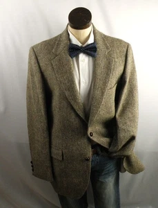 Vintage HARRIS TWEED Blazer Mens 40L Herringbone Jacket Sport Coat 100% Wool - Picture 1 of 10