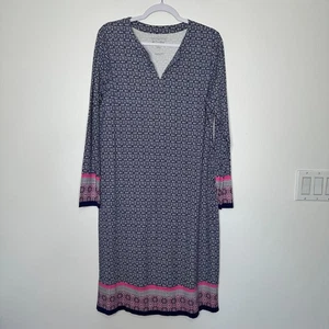 Coolibar Oceanside Midi Dress Womens Size L Blue Geometric Long Sleeve UPF 50 - Picture 1 of 10