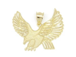 10k yellow Gold eagle Pendant charm necklace gift for her him fine jewelry 3.1g - Picture 1 of 11