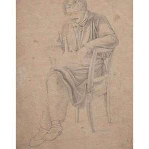 Retrato de hombre lector clasicismo desconocido dibujo a lápiz principios del 19. Jh. - Imagen 1 de 3