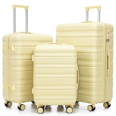  3 Juegos de Equipaje, Maleta Rígida ABS Raya Horizontal Amarilla 20/24/28 Pulgadas Foto 1 de 4