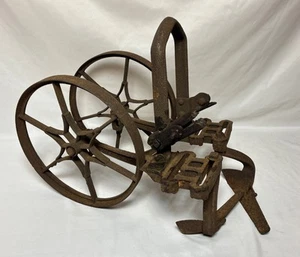 Vintage Planet Jr Dual Wheel Cultivator Iron Wheels w/ Handle Brackets & Sweeps - Picture 1 of 17