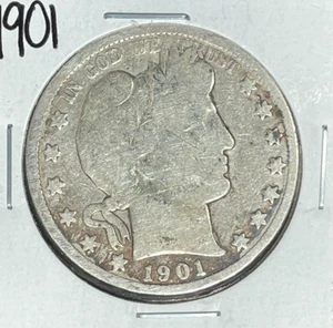 MEDIO DÓLAR DE PLATA BARBERO 1901 ~ ~BONITA MONEDA ANTIGUA~ 90% PLATA - Imagen 1 de 2