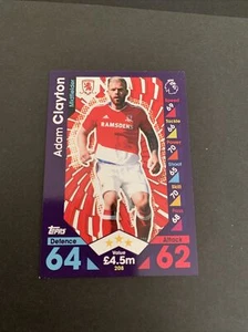 2016/17 Topps Match Attax Card Middlesbrough Adam Clayton #208 - Picture 1 of 2