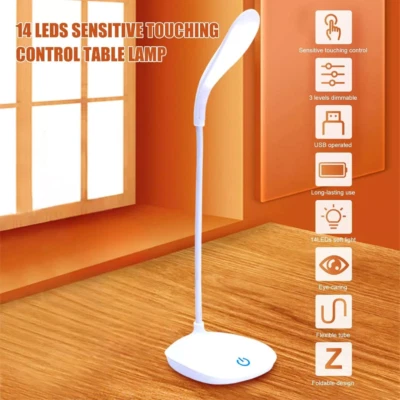 14LED Flexible Touch Desk Light Bedside Reading Lamp Dimmable USB Rechargeable - Image 1 of 4