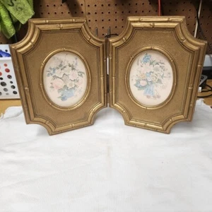 Quadri vintage Homco con cerniera cornice oro floreale Cottagecore decorazione arte da parete 7639 HTF - Foto 1 di 17