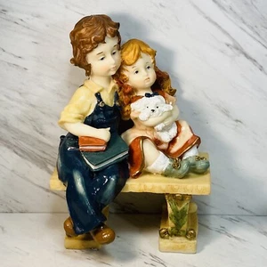 Vintage Ceramic Figurine Mother /Daughter And Puppy At The Park New - Picture 1 of 5