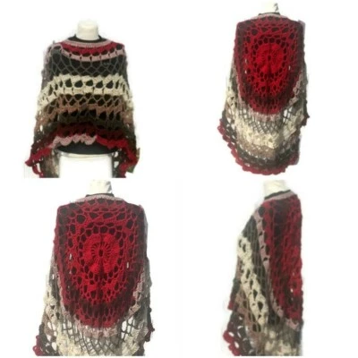  Circular Asymmetric Cherry Poncho Shawl Crochet Printed Pattern  - Image 1 of 4