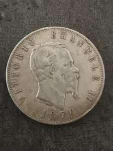 5 LIRES ARGENT 1870 M BN VICTOR EMMANUEL II ITALIE / ITALIA SILVER - Picture 1 of 3