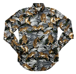 NAKED & FAMOUS japanisches langärmliges Herrenhemd Tigerwellen Allover-Druck Small - Bild 1 von 8