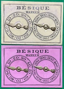 2 x Old Antique * BESIQUE BEZIQUE REGISTERS * Playing Cards Game Markers Scorers - Picture 1 of 3