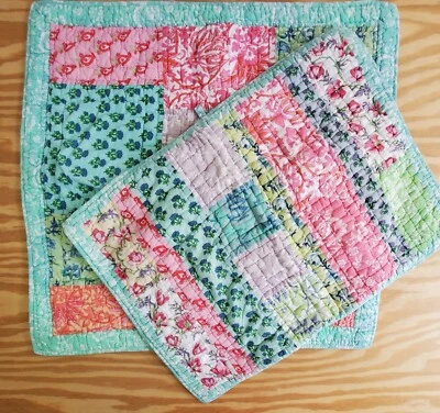 Pottery Barn Pillow Shams 2 青少年绗缝印花花卉 25x19 方形 28x27 J — 第 1/4 张图片