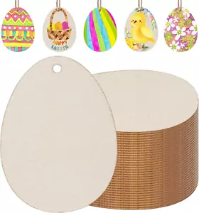 50 PCS Easter Egg Wooden Cutouts Unfinished Egg Wood Slices Easter DIY Hanging O - Picture 1 of 7