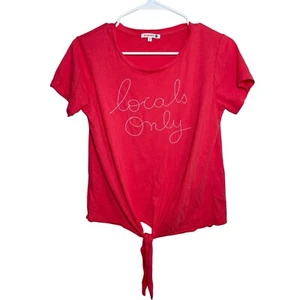 Sundry Shirt Women's 0 Short Sleeve Embroidered Locals Only Tie-Front Tee Top - Picture 1 of 9