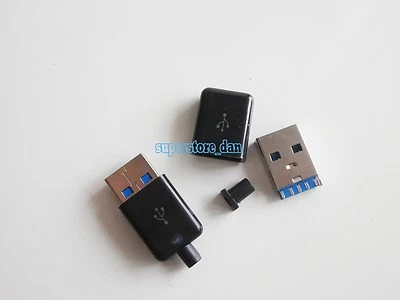5X USB 3.0 Type-A Plug 4-pin Male Adapter Solder Connector & Black Cover 3-Piece - Image 1 of 4
