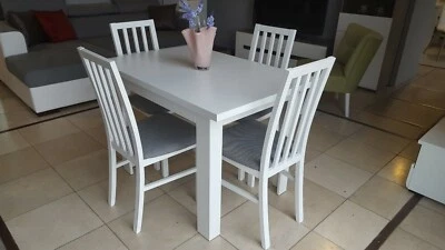 Set of extending dining table and 4 solid wood chairs white, small&great!! 110cm - Image 1 of 4