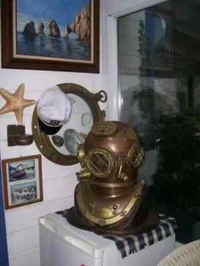 Cappello rigido Siebe Gorman mare profondo ottone elmetto subacqueo vintage epoca seconda guerra mondiale marina - Foto 1 di 7