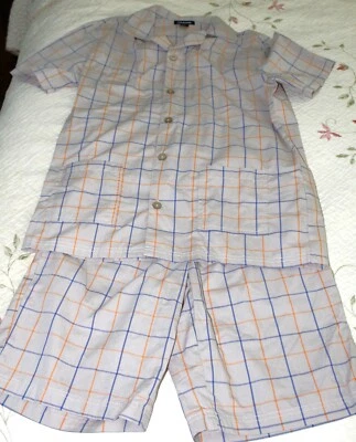 Joe Boxer Men's shorty pajama set Tan with orange and blue stripes Size S/C - Image 1 of 3