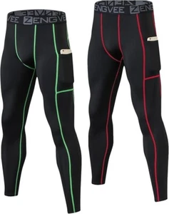 HUAKANG 2 Pack Compression Tights Mens Running Leggings Cool Quick Dry Base Gym - Picture 1 of 12