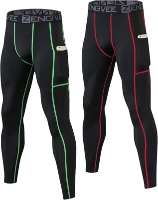 Compression Tights Men's Running Leggings Cool Quick Dry Base Gym HUAKANG 2 PC - Image 1 of 4