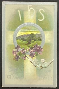 Beste Wünsche zu Ostern IHS Vintage geprägte alte Postkarte unbespielt - Bild 1 von 2
