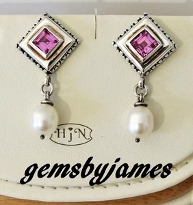 MICHAEL DAWKINS PEARL Ohrhänger PINK SAPPHIRE 14K GOLD 925 STERLING SILBER - Bild 1 von 6