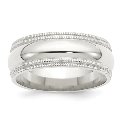 Sterling Silver 8mm Comfort Fit Double Milgrain Band Ring - Image 1 of 4