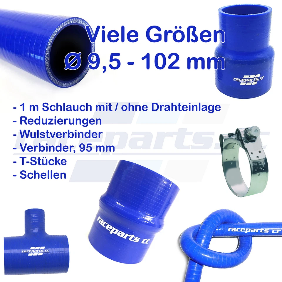 raceparts.cc® div. Silikon Schlauch, T-Stück, Reduzierung, Schellen div Größen
