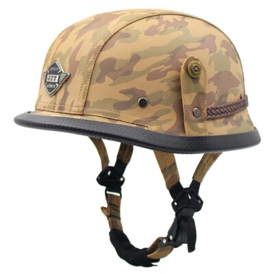 DOT German Motorcycle Half Helmet Leather Scooter Helmet Skull Cap M/L/XL/XXL Foto 1 de 4