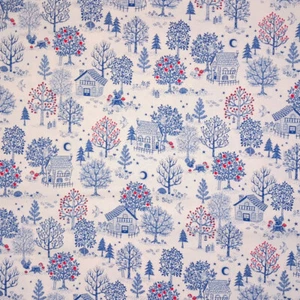 100% Japanese Cotton Fabric Nutex Nishihama Woodland House Wildlife 110cm Wide - Picture 1 of 3