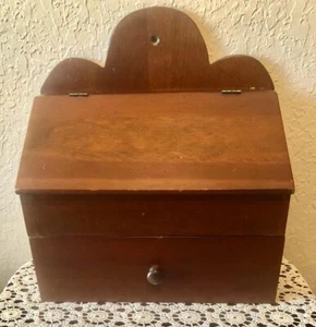 Antique Primitive Cottage Hand Made, Wood Salt, Spice Storage Box w/Drawer - Picture 1 of 7