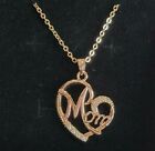 Heart Mom Diamond Chip Necklace Rose Gold 18k GP 16" - 18' Chain