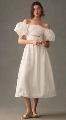 Anthropologie Moon River 连衣裙 Midi Sundress 露肩镂空小号全新带标签 — 第 1/4 张图片