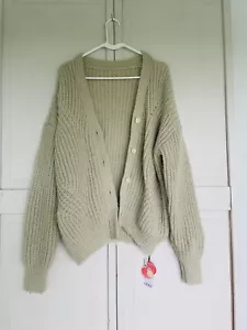 Cider Womens Cardigan Sweater Large NWT V-neck Button Up Beige - Picture 1 of 12