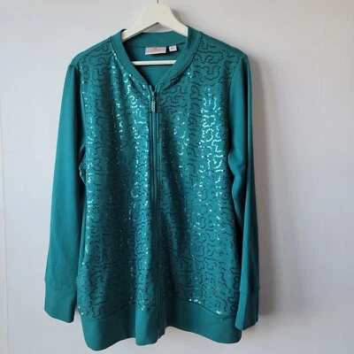 Quacker Factory Womens Sequin Swirl Zip Front French Terry Bomber Jacket size L - Image 1 of 4