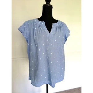 St John's Bay summer Blouse Top V-Neck Short Sleeve Casual t-shirt Blue Size L - Picture 1 of 5