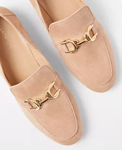 NUEVOS ZAPATOS MOCASINES ANN TAYLOR GAMUZA CADENA BROCA CUERO TALLA 7.5 - Imagen 1 de 4