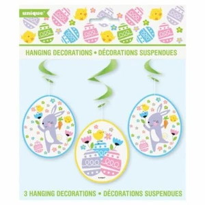 Easter Plaid 3 Pc Hanging Swirls Decorations Bunny Chick Eggs - Picture 1 of 3