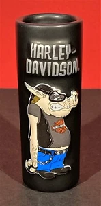 🐽HARLEY DAVIDSON "Hog" Tall Black Ceramic Shot Glass🐽 - Picture 1 of 5