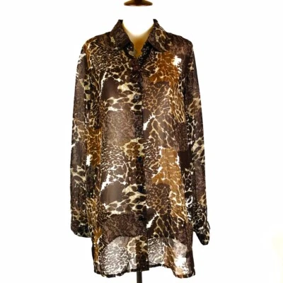 Camisa Dennis Basso Mujer M Estampado Animal Transparente Abotonada Manga Larga Poliéster Foto 1 de 4