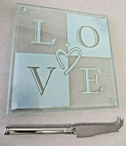 LOVE GLASS CUTTING BOARD CHEESE TRAY KNIFE PASTRY CHEESE TRAY NIP - Picture 1 of 3