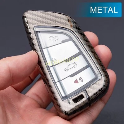 Capa chave fibra de carbono metal para BMW 1 2 3 4 5 6 7 8 Series X1 X3 X5 - Imagem 1 de 4
